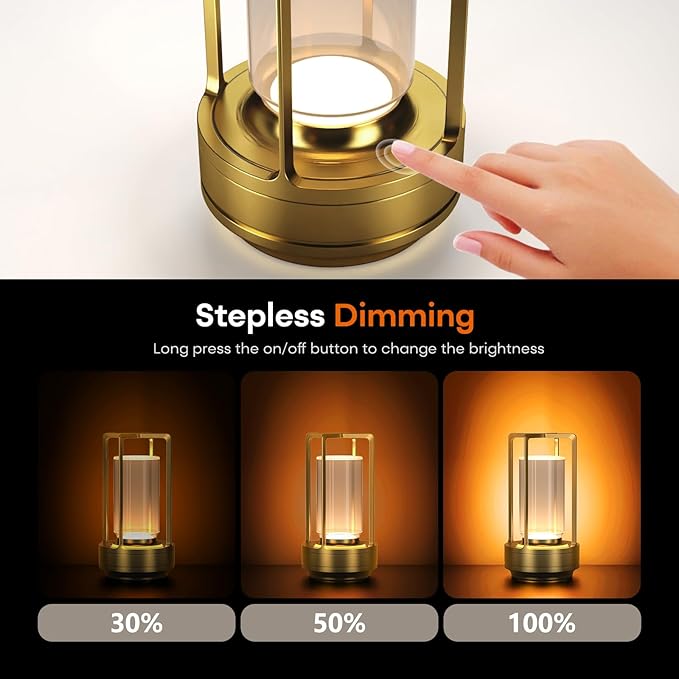 Portable Metal Table Lamp for Indoor/Outdoor, Rechargeable Cordless LED Lamp - Image 5