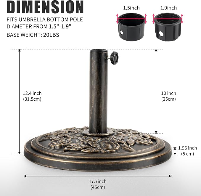 Backyard Expressions 20 lb Patio Umbrella Base Stand, Decorative Rose Medallion - Image 6