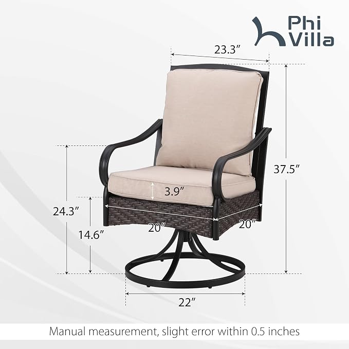 PHI VILLA Patio Swivel Chairs Set of 2, Heavy Duty Outdoor Metal Wicker Dining - Image 3