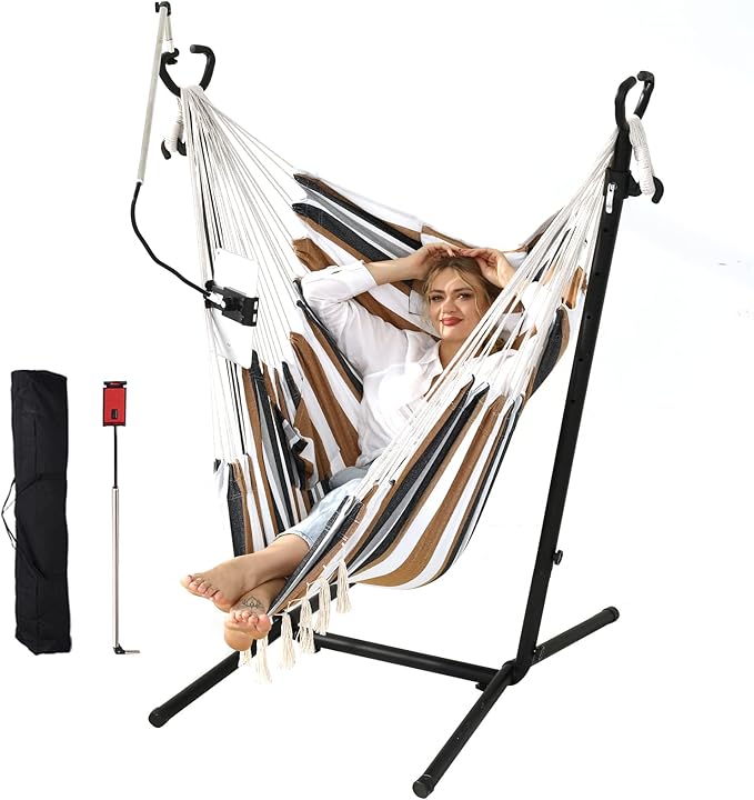 ZEYU Hammock Chair with Stand Double Hammock Chair Bohemian Style with Tassel by ZGZEYU
