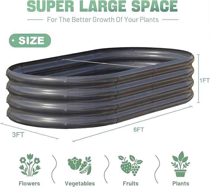 AHEONLAR 3 Pack 6×3×1ft Galvanized Raised Garden Beds, Oval Durable Planter - Image 2