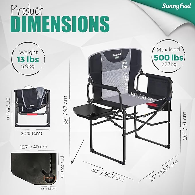 SUNNYFEEL Oversized Camping Directors Chair 500 LBS Heavy Duty, Portable - Image 2