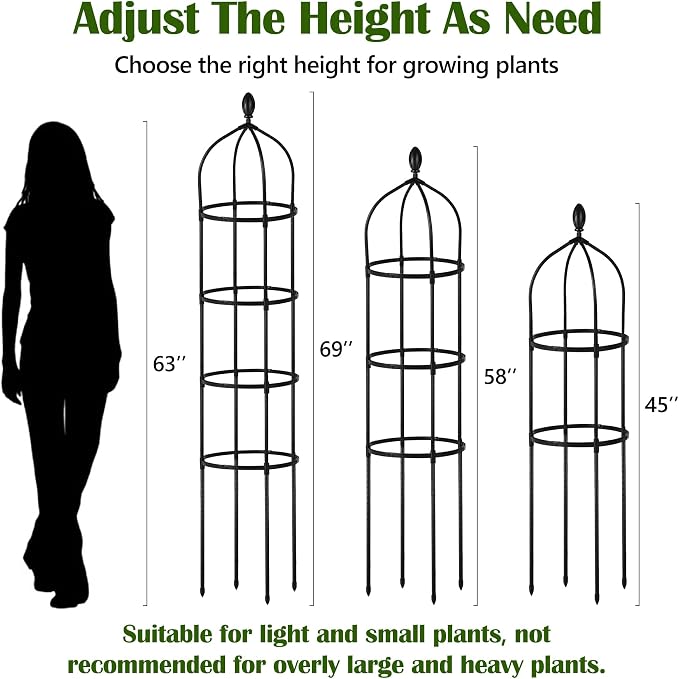 2 Pcs Garden Obelisk Trellis for Climbing Plants Outdoor 6 Ft Rose Bush Round - Image 3