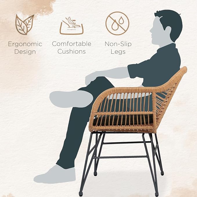 3 Piece Outdoor Wicker Furniture Bistro Set, Rattan Chairs Conversation Sets - Image 4