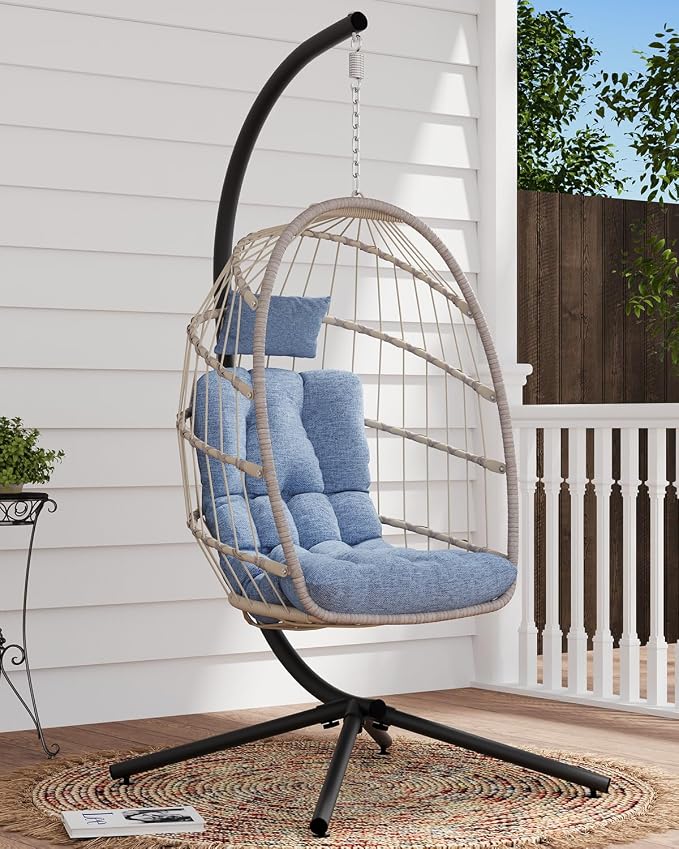SWITTE Egg Chair Outdoor with Stand, Indoor Wicker Hanging Egg Swing Chair with - Image 9