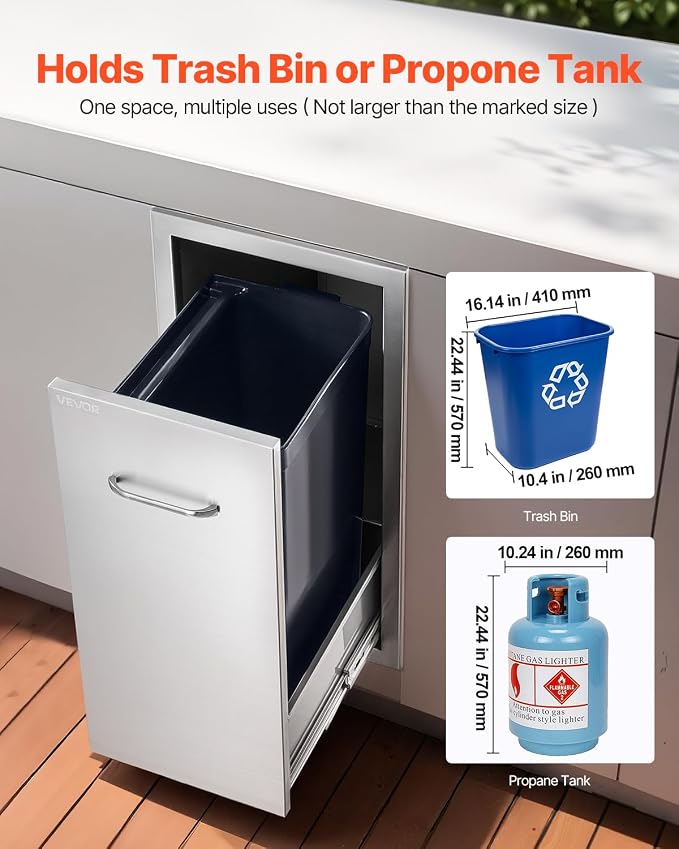 VEVOR Outdoor Kitchen Trash Drawer, 11.81" W x 19.6" D x 23.62" H Interior - Image 4