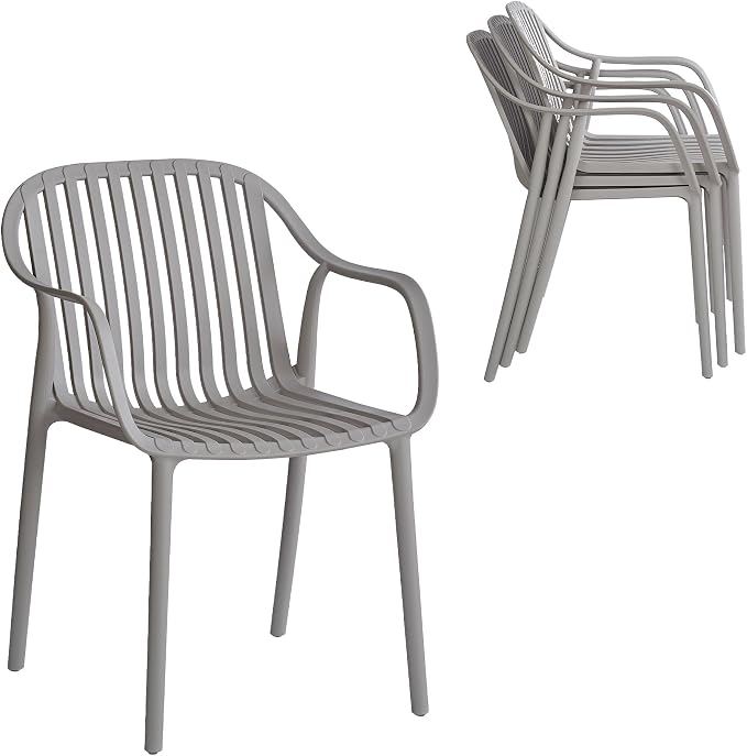 Modern Stackable Outdoor & Indoor Plastic Dining Chairs Set, Outdoor Breathable by XDECO