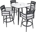 Modern 5PCS Outdoor Patio Bar Set, Rounded Square Sintered Stone Table & 4 by Unknown