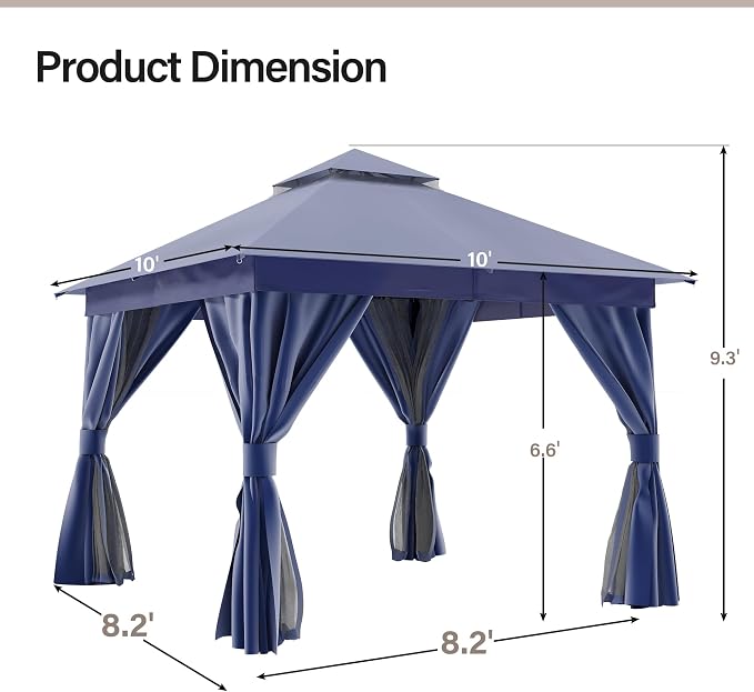 LAUSAINT HOME Semi-Permanent Outdoor Patio Gazebo 10'x10', Heavy Duty Party - Image 3