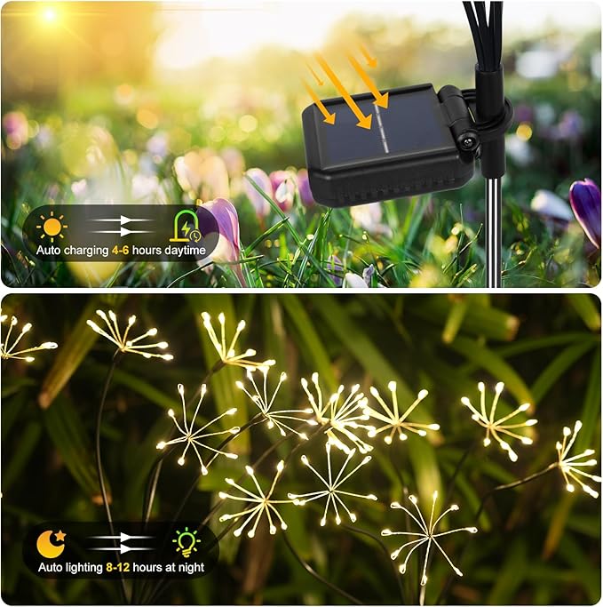 Kwaiffeo Solar Garden Light 4 Pack Outdoor Waterproof Firework Lights - Image 5