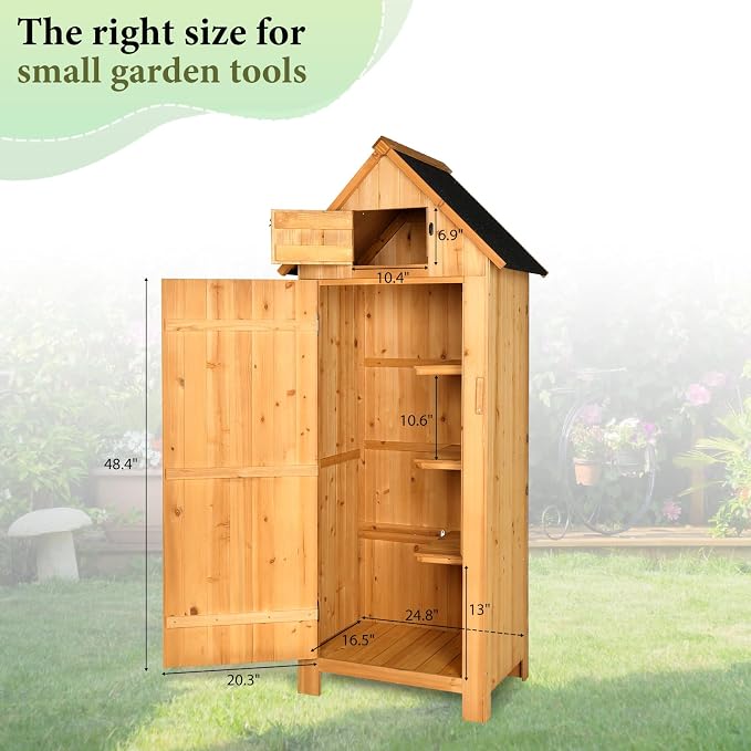 VINGLI Outdoor Wooden Storage Shed, Garden Shed Outside Tool Cabinet - Image 4