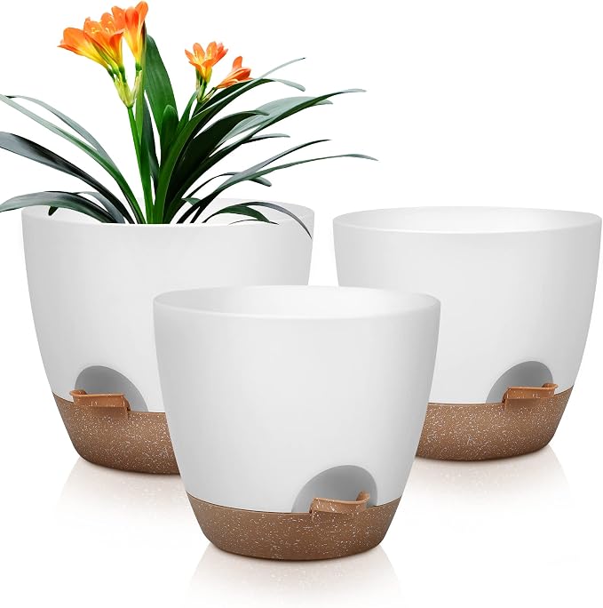 Plant Pots 10/9/8 Inch Self Watering Pots, Plastic Flower Pots, Nursery by QRRICA