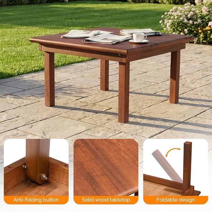 VINGLI Outdoor Folding Coffee Table, Natural Poplar Wood Patio Coffee Table - Image 8