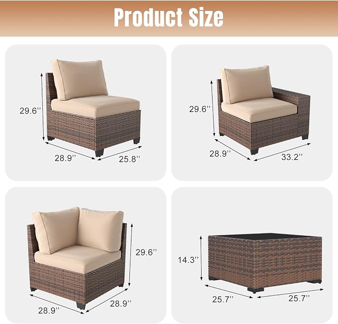 Aoxun 12 Pieces Patio Furniture Set Wicker Rattan Outdoor Sectional - Image 8