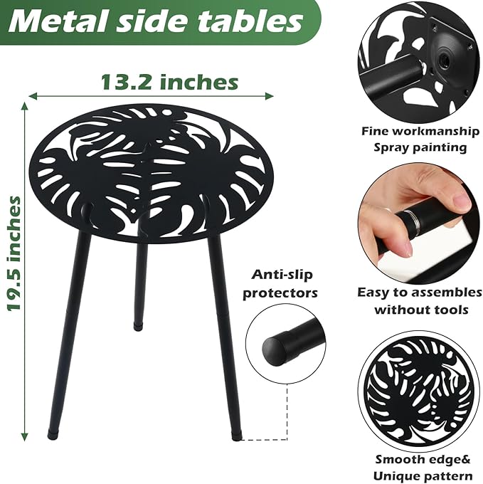 Metal Outdoor Side Tables Set of Two Small Outside Round End Table - Image 3