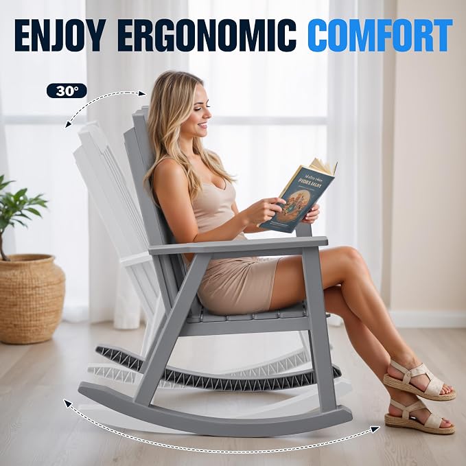 Devoko PP Material Rocking Chair Outdoor Indoor All Weather High Back Patio - Image 6