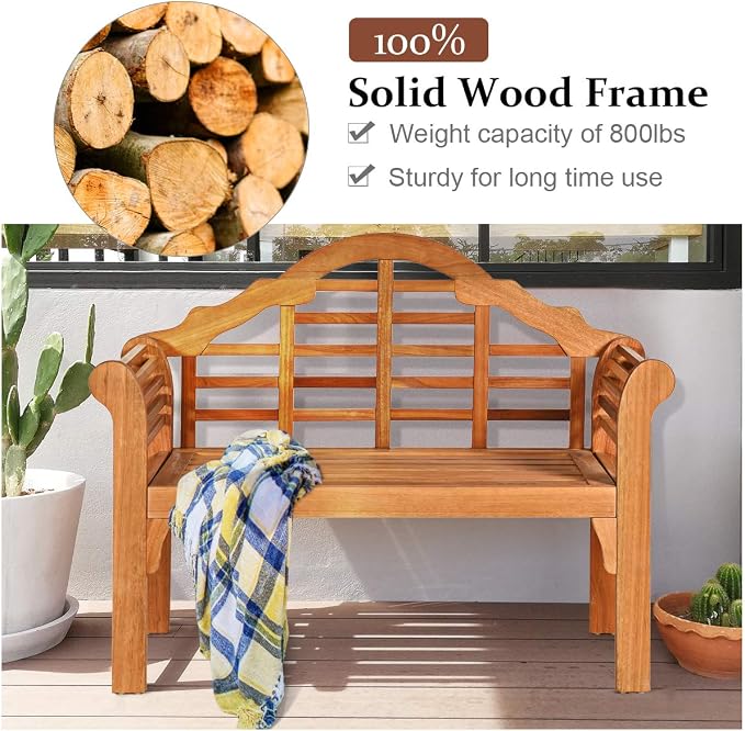 Tangkula Folding Outdoor Eucalyptus Wood Bench, 49” Large Foldable Solid Wood - Image 6