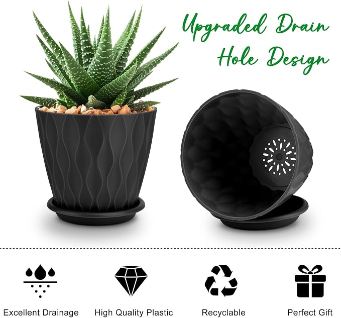 4 inch Plant Pots, 5 Pack Flower Pots Outdoor Indoor, Planters - Image 3