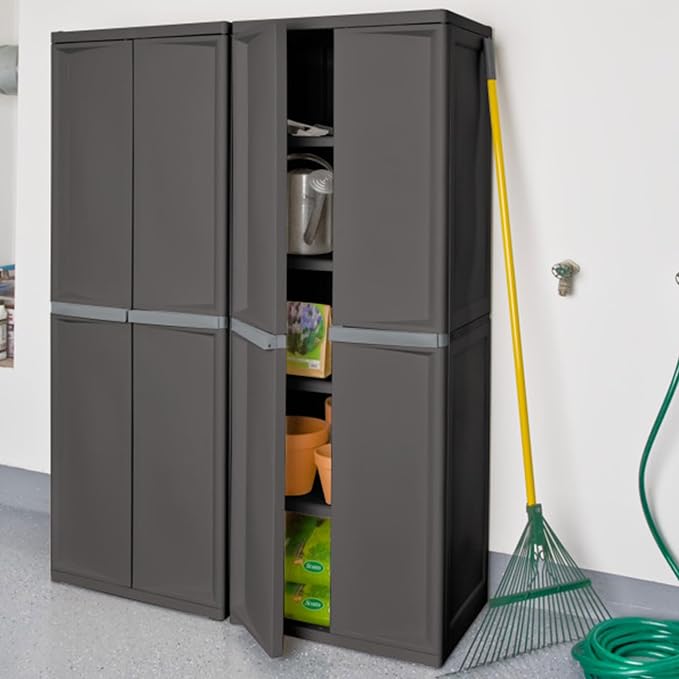 Sterilite 4 Shelf Cabinet, Lockable Utility Storage w/ Adjustable Shelves - Image 2