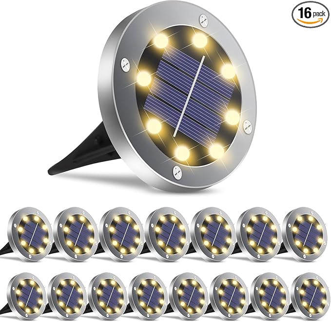 Solar Ground Lights 16Pack, Garden Solar Outdoor Waterproof Pathway Bright by OULONGER