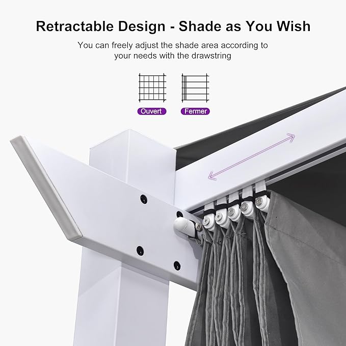 PURPLE LEAF 10' x 10' Outdoor Aluminum Pergola White Heavy-Duty Retractable - Image 4