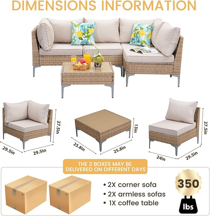 5 Piece Patio Furniture Set, Wicker Modular Outdoor Furniture - Image 4