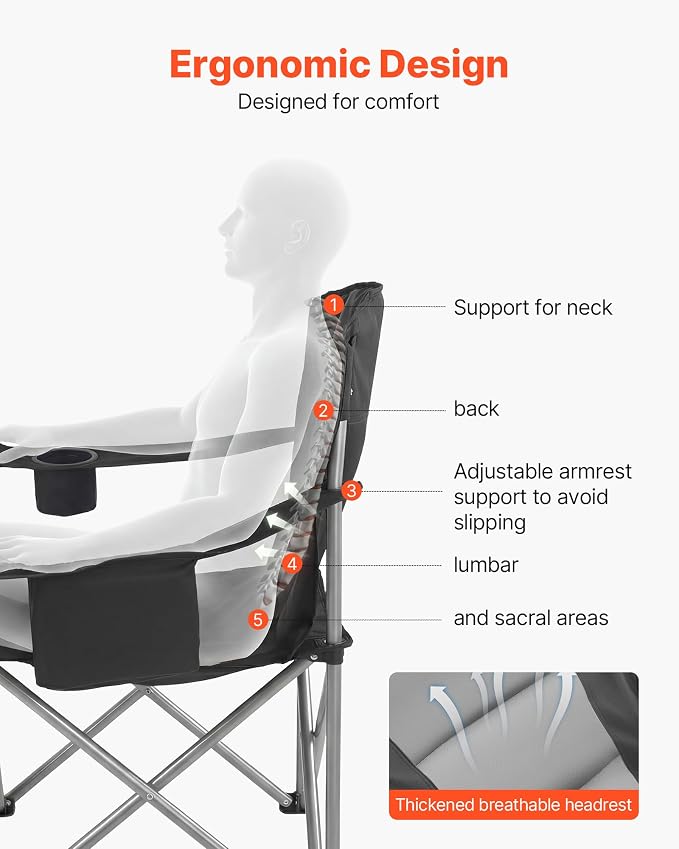 VEVOR Oversized Camping Folding Chair, Portable Heavy Duty Outdoor Quad Lumbar - Image 4