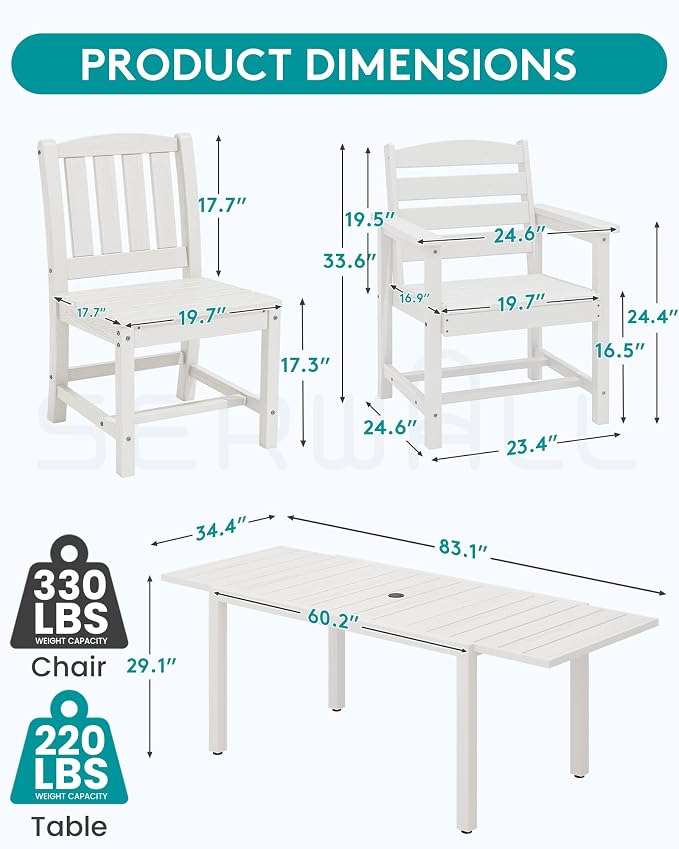 SERWALL 7-Piece Outdoor Dining Set, All Weather HDPE Outdoor Furniture Set - Image 3
