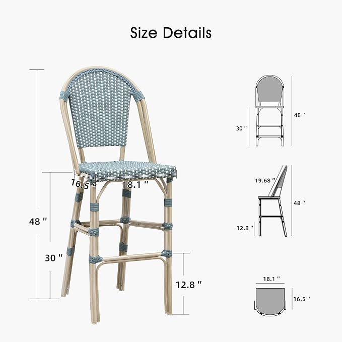 PURPLE LEAF French Bar Stool Set of 4 White Print Finish Patio Bar Stools - Image 7