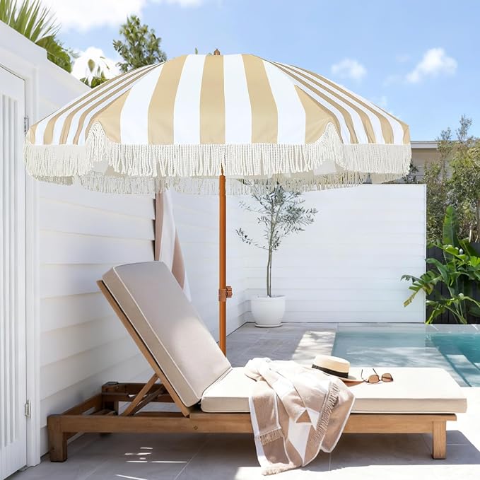 AMMSUN 7ft Patio Umbrella with Fringe Outdoor Tassel Umbrella UPF50+ Premium - Image 3