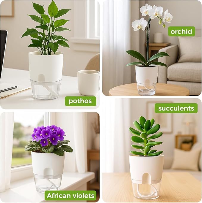 6 Pack Self Watering Pots for Indoor Plants, PlanterHoma 3.2/4/6 Inch Plant Pot - Image 7