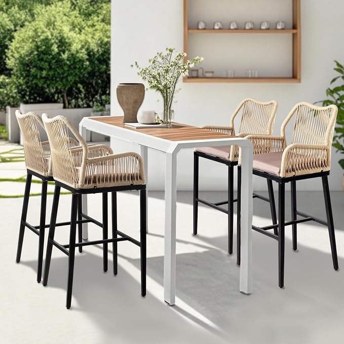 VINGLI Outdoor Bar Stools Set of 2, Heavy-Duty Outdoor Barstools Boho Woven - Image 7