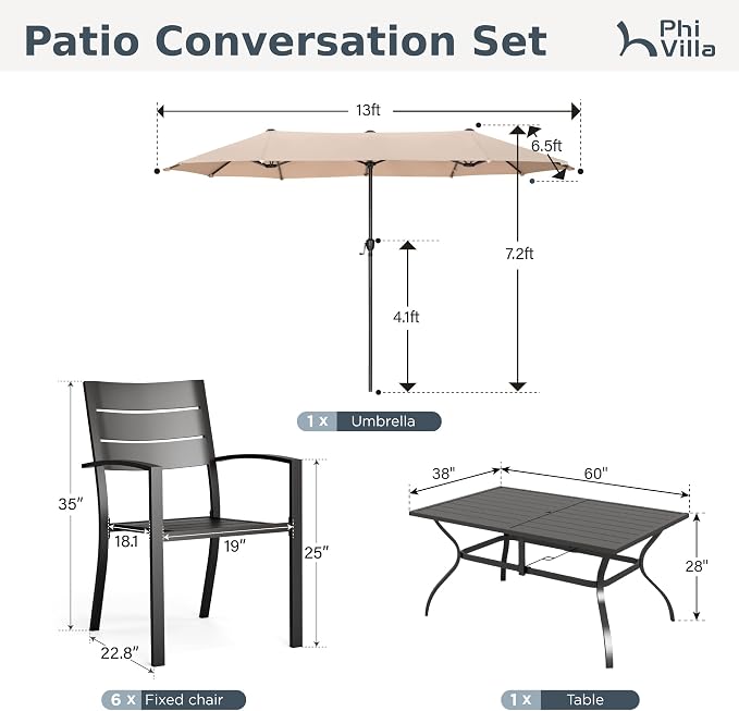 PHI VILLA 7 Pieces Outdoor Dining Set - Image 9