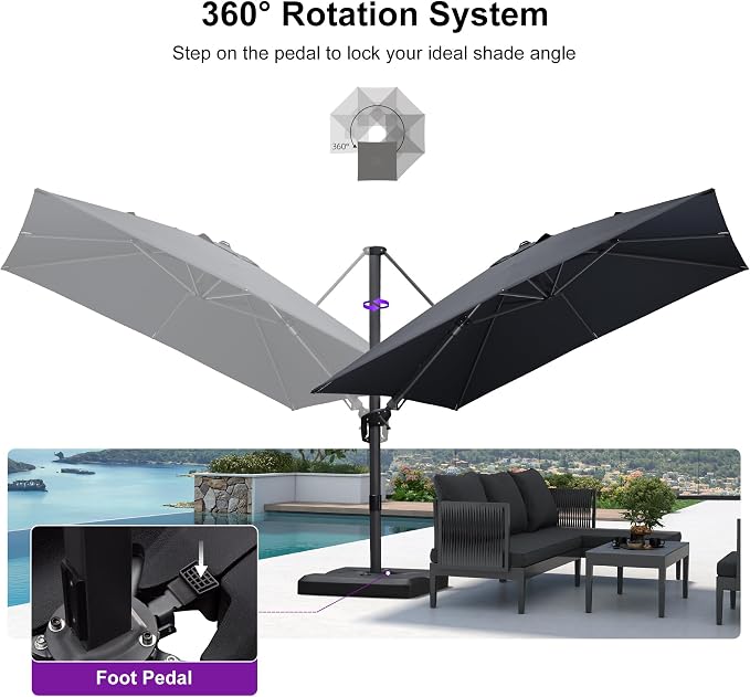 PURPLE LEAF 9.8' X 9.8' Left-right Tilting Patio Umbrella Outdoor Cantilever - Image 7