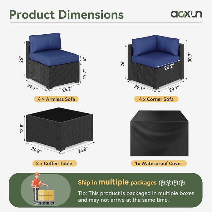 Aoxun 10 Piece Patio Furniture Set Wicker Rattan Patio Sectional Sofa Set - Image 6