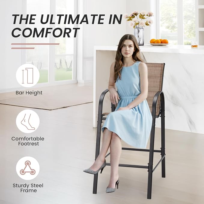 HOMREST Outdoor Bar Height Stools Set of 8, High Back Patio Chairs - Image 4