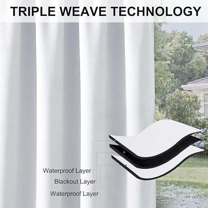RYB HOME Outdoor Curtains for Patio Waterproof Block Sunlight Thermal Insulated - Image 7