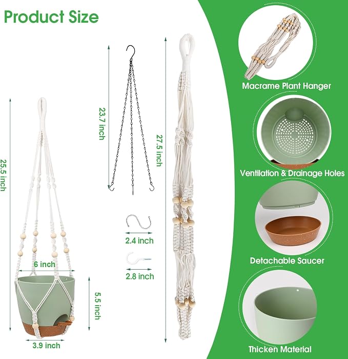 Hanging Planters for Indoor Outdoor Plants, 2 Pack Self Watering Hanging Pots - Image 2