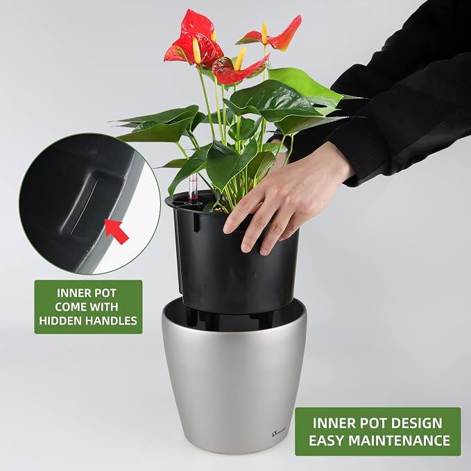 Dexceder 9x8 Inches Self Watering Planter Metallic Matte Indoor Outdoor - Image 4