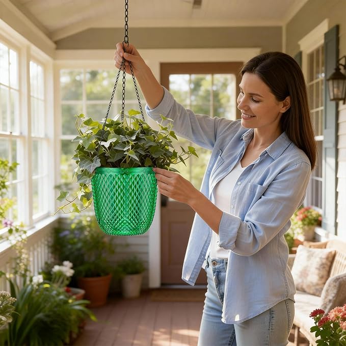 QCQHDU Self Watering Hanging Pots, 2 Pack 7.2 Inch Hanging Planters - Image 2