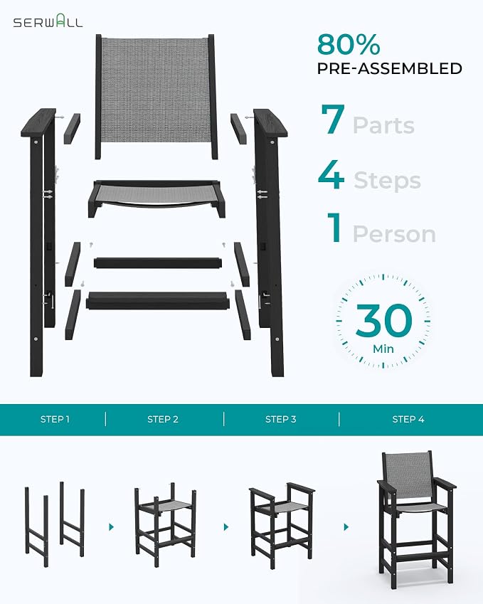 SERWALL Textilene Adirondack Bar Chairs Set of 2, Tall Adirondack Bar Height - Image 6