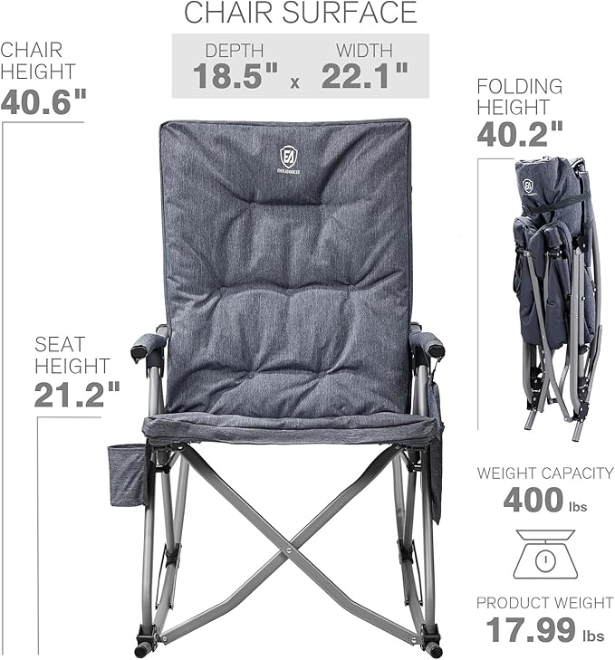 EVER ADVANCED Oversized Folding Rocking Camping Chair, Padded Portable Rocker - Image 6