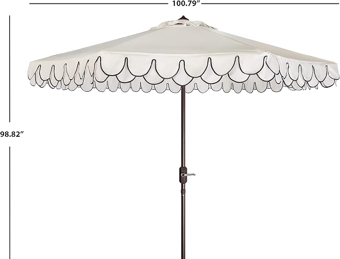 SAFAVIEH 9ft Outdoor Patio Umbrella, Ivory & Black Trim, Auto Crank Tilt - Image 3