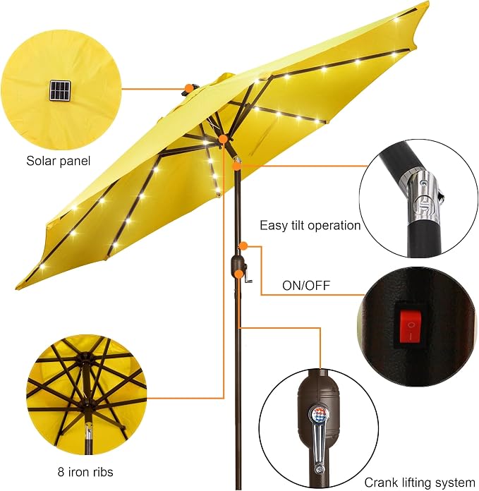 Blissun 9 ft Solar Umbrella, 32 LED Lighted Patio Umbrella, Table Market - Image 2