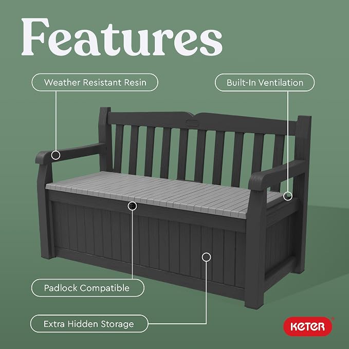 Keter Solana 70 Gallon Storage Bench Deck Box - Image 5