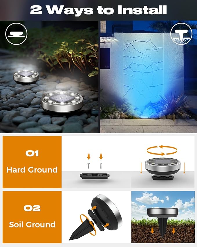 btfarm 24 Pack Solar Lights Outdoor, 8 LED Solar Ground Lights IP65 Waterproof - Image 4