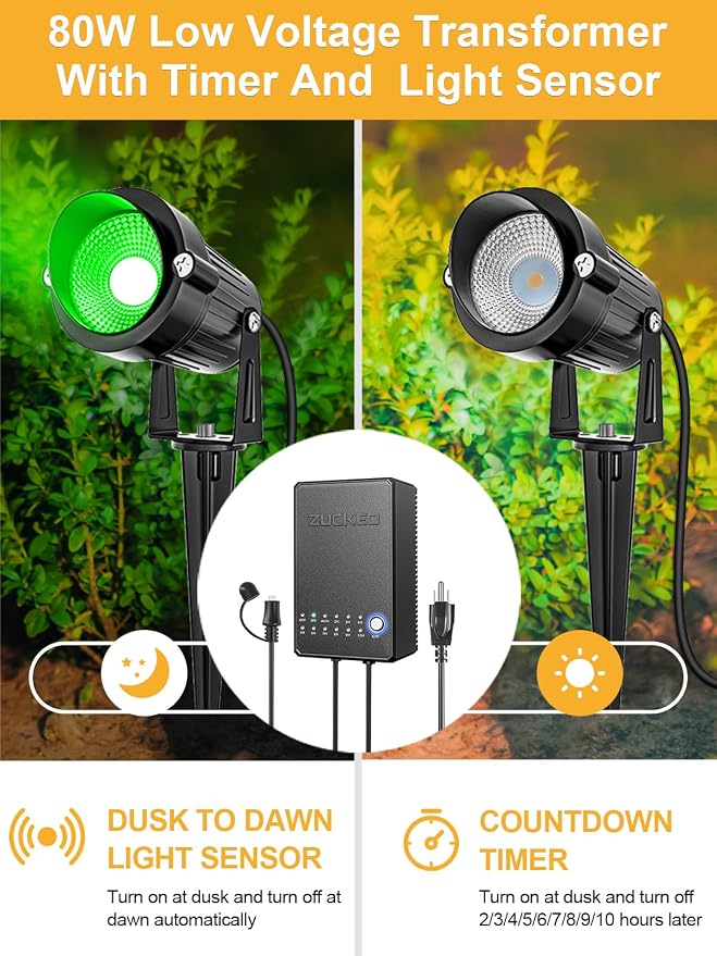 ZUCKEO All-in-One RGB Low Voltage Landscape Lighting Kit, 5W LED Color Changing - Image 2