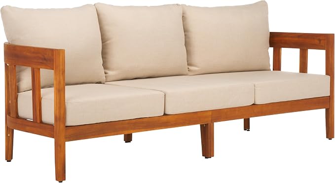 SAFAVIEH Outdoor Collection Owen Acacia Solid Wood Natural/Taupe Cushion - Image 4