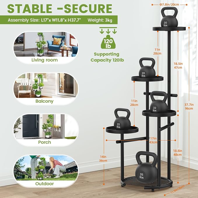 TOSKING 5 Tier Tall Plant Stand Indoor Outdoor, Heavy Duty Corner Plant Stand - Image 3