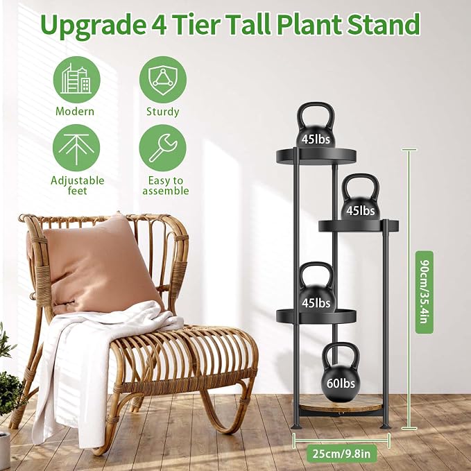 Plant Stand Indoor Outdoor Clearance, 4 Tier Metal Tall Flower Shelf Holder - Image 2